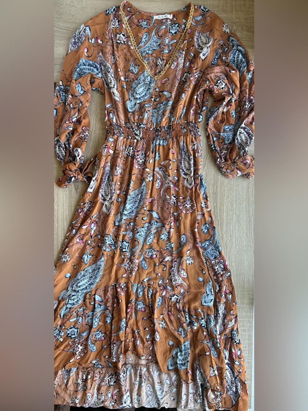 Abel The Label Boho Paisley Long-Sleeve Dress in Rust M Medium Anthropologie